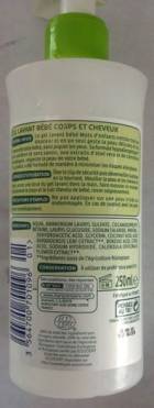Le produit est donc un "savon-schampoing" en l’occurrence de marque Leclerc.

Un label Ecocert

Charte cosmétique bio…

Deux mentions amusantes :

99 % du total des ingrédients sont d'origine naturelle.
20 % du total des ingrédients sont issus de l'Agriculture biologique.